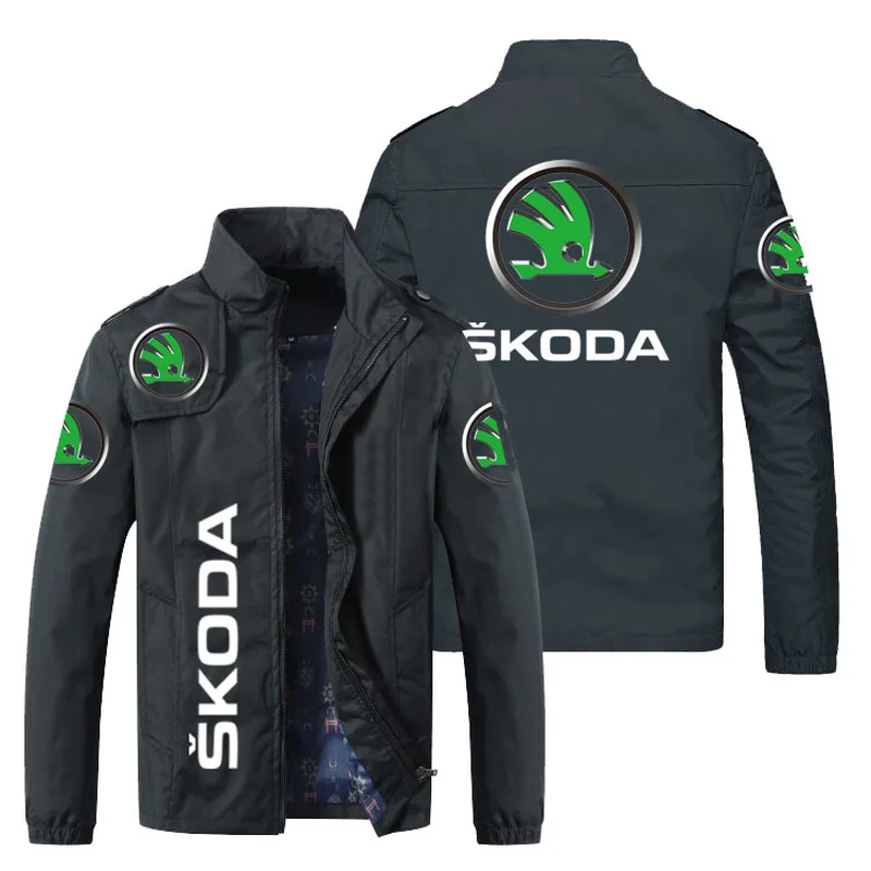 

Новая мужская куртка с логотипом SKODA, кардиган на молнии, куртки, Модная приталенная Повседневная бейсбольная форма, байкерская куртка, паль...