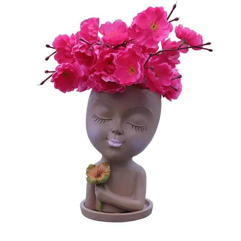 

Вазы с лицевой головкой для девочек, декоративные цветы, полимерный цветочный горшок для растений и суккулентов, садовый растительный горшок, цветочный горшок, украшения для стола