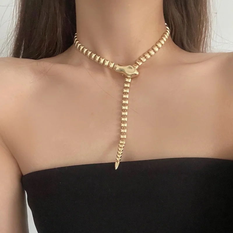 

Europe and The United States Niche Gold Snake Square Metal Necklace Female Light Luxury Senior Sense of Collarbone Chain