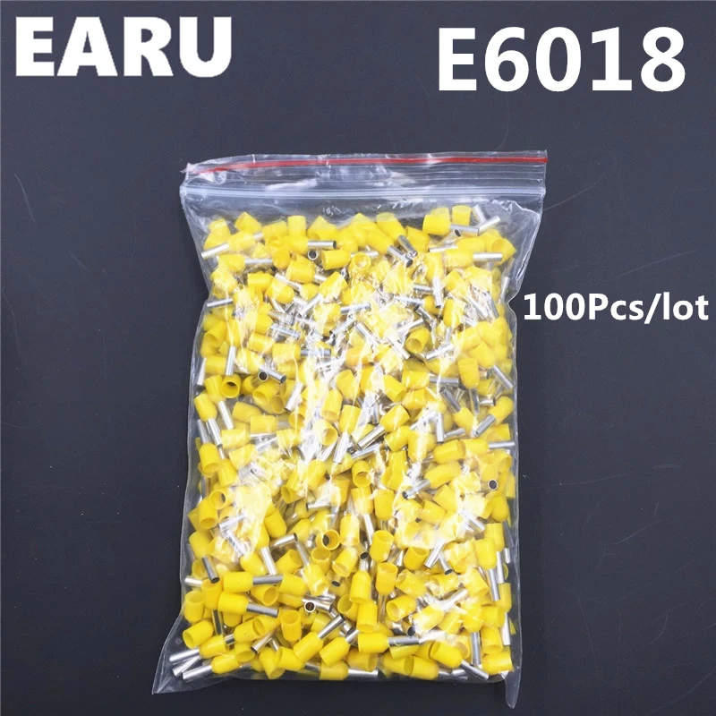 100Pcs E6018 Tube Insulating Insulated Terminal 6MM2 10AWG Cable Wire Connector Insulating Crimp E Black Yellow Blue Red Green
100Pcs E6018 Tube Insulating Insulated Terminal 6MM2 10AWG Cable Wire Connector Insulating Crimp E Black Yellow Blue Red Green