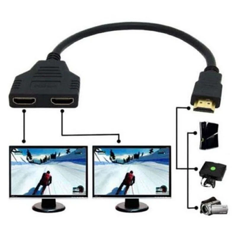 

1PCS HDMI Splitter Full HD 1080P Video HDMI Switch Switcher 1X2 Split 1 in 2 Out Cable Adapter Converter for HDTV DVD PS3 Xbox