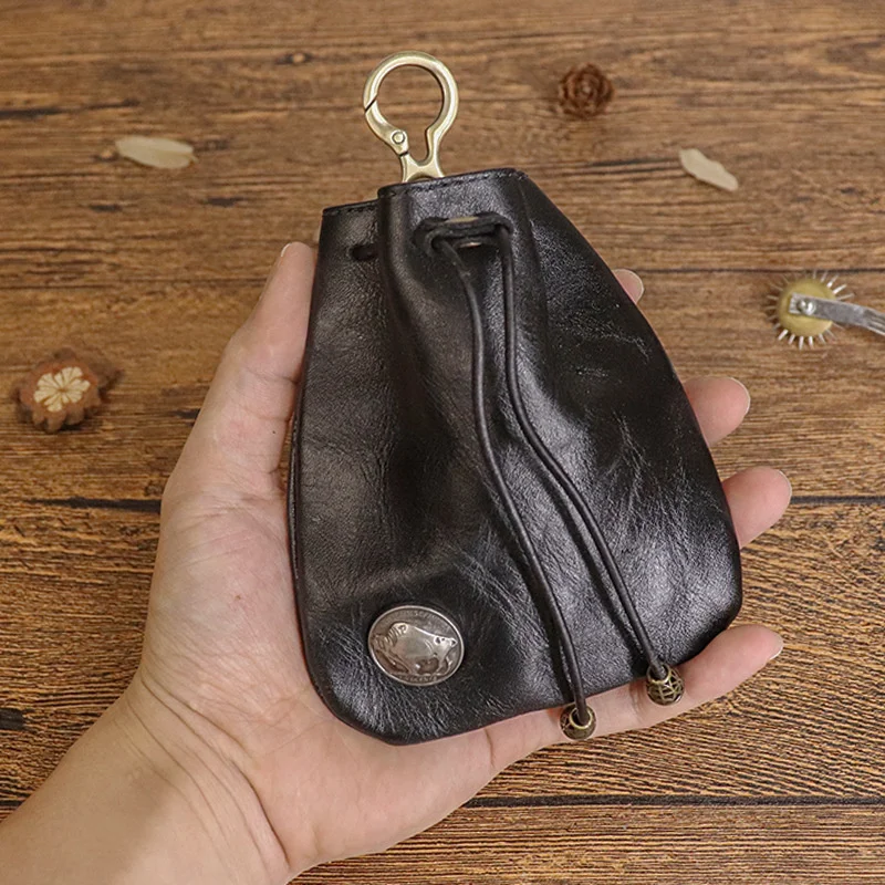 

Simple top layer cowhide vegetable tanned leather retro women's sachet mini key bag card zero wallet storage