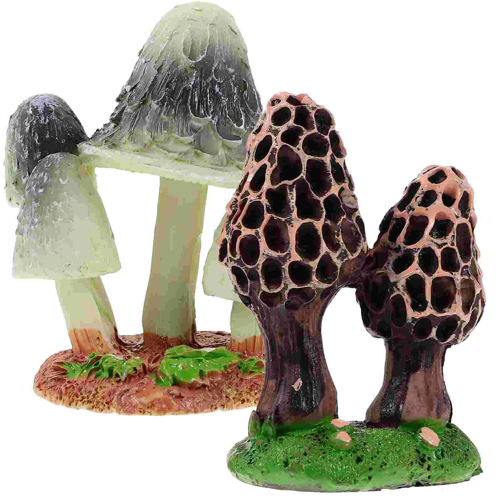 

2 Pcs Mushroom Figurine Home Bonsai Decor Crafts Miniature Resin Figurines Statue Decoration Fairy DIY