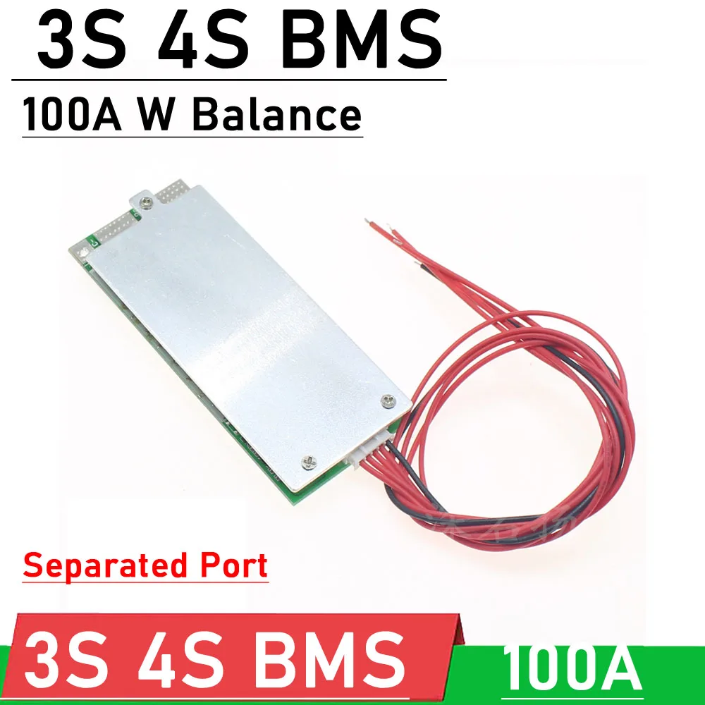 

3S 4S 100A 12V Li-ion LiFePO4 Lithium battery Protection Board With Balance BMS 3.2V 3.7V UPS inverter energy storage split Port