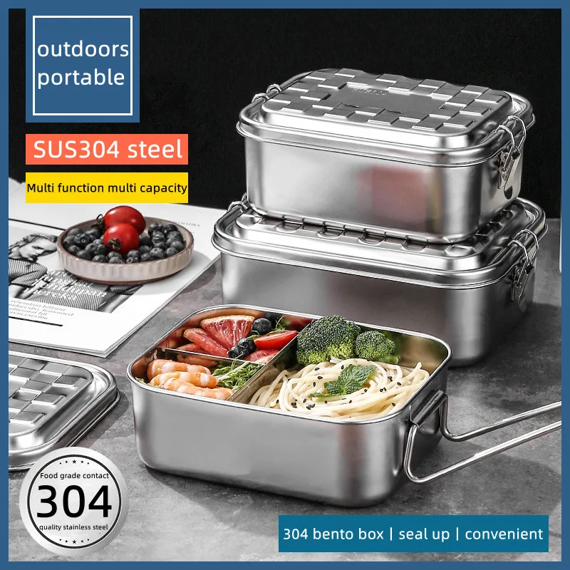 

1/2/3 Grid 304 Stainless Steel Split Lunch Bento Box Double Buckle Students Sealed Fresh-keeping Box Sealed Food Insulation Box