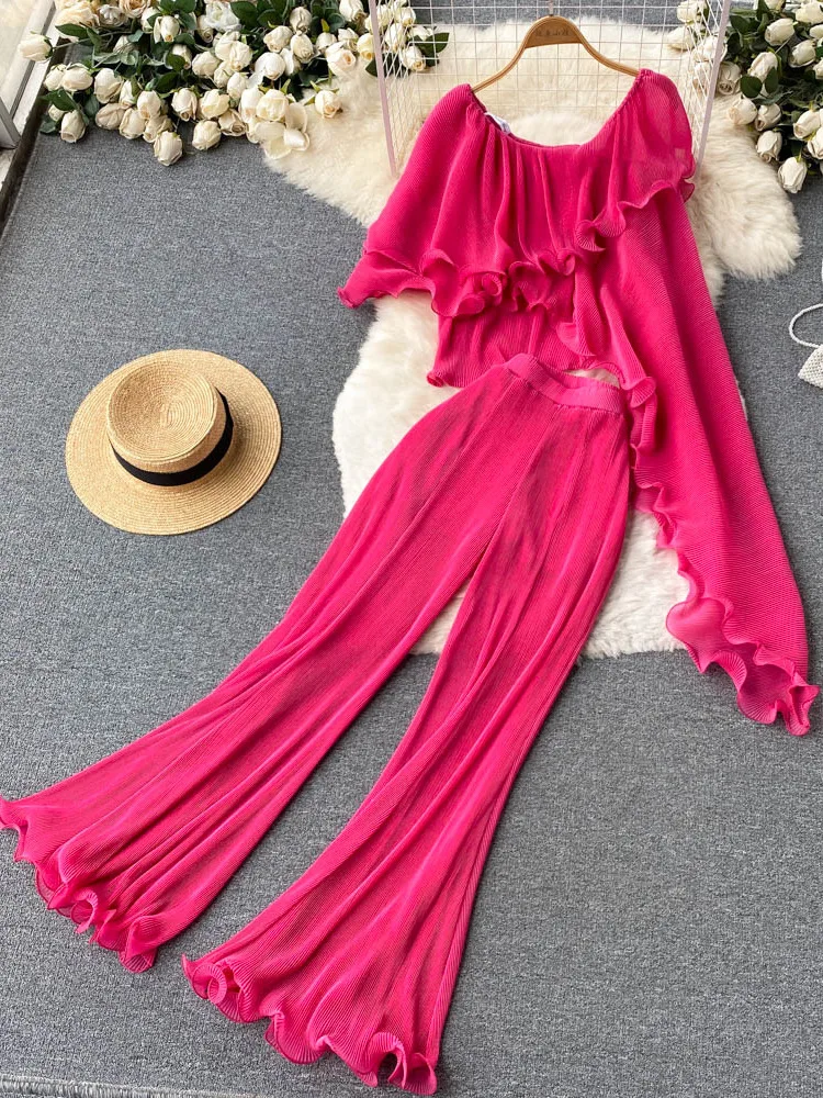 Women Irregular Ruffled Loose Sets Solid Fashion French Style Wide Leg Pants Elastic Waist Summer New Two Piece Set
Women Irregular Ruffled Loose Sets Solid Fashion French Style Wide Leg Pants Elastic Waist Summer New Two Piece Set