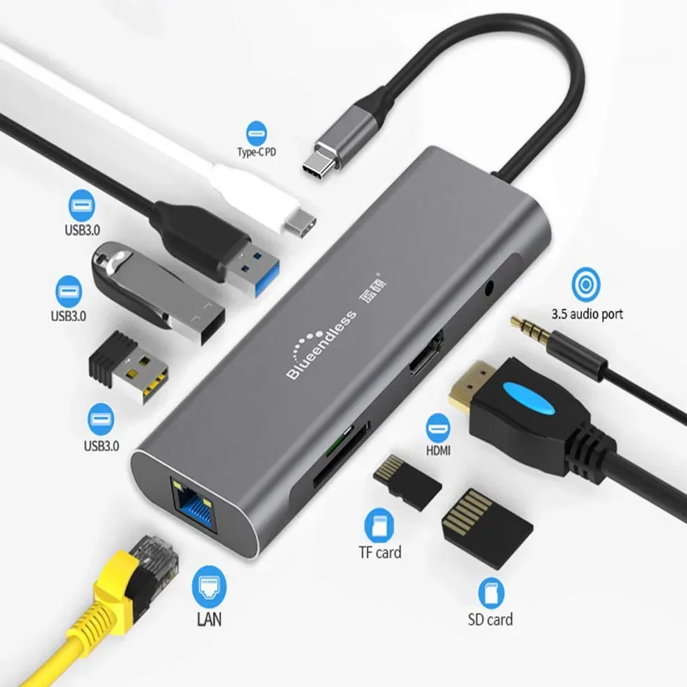 USB C Hub Type C 3.1 9 In 1 Hub Adapter Docking Station With 4K HDMI-compatible/SD&TF Card Reader/Audio For Mac&Type C Laptops
USB C Hub Type C 3.1 9 In 1 Hub Adapter Docking Station With 4K HDMI-compatible/SD&TF Card Reader/Audio For Mac&Type C Laptops