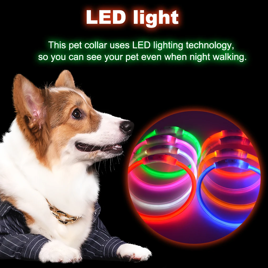 

LED Glowing Dog Collar USB Charging Pet Dog Collar Night Luminous Dog Collars Rechargeable Night Safety Flashing Necklace