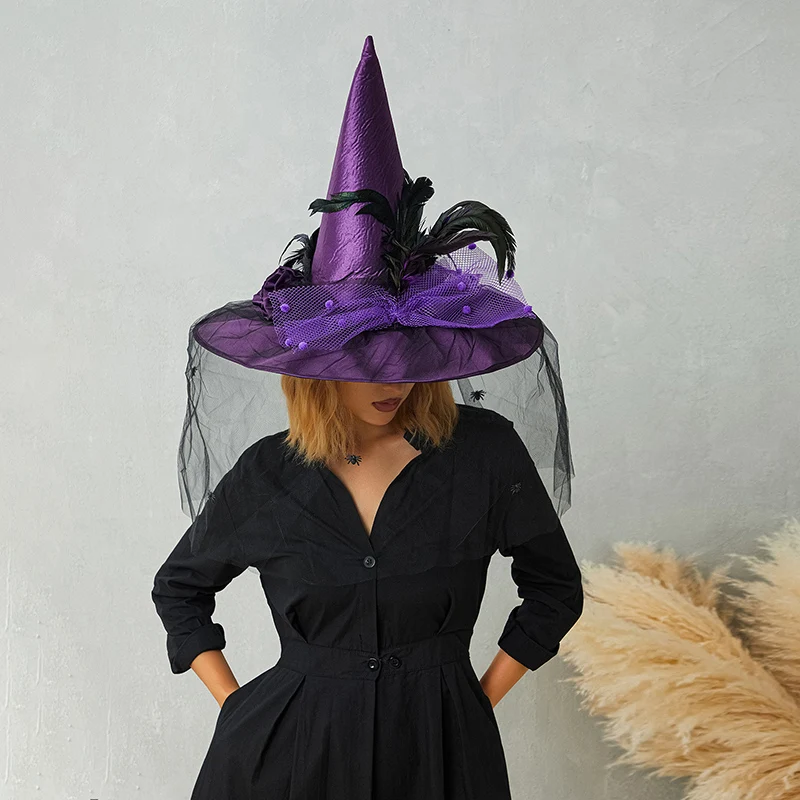 Women's Halloween Black White Witch Hat Vintage Feather Flower Hat with Veil for Cosplay Holiday Party Prom Dress Up
Women's Halloween Black White Witch Hat Vintage Feather Flower Hat with Veil for Cosplay Holiday Party Prom Dress Up