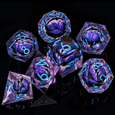 Набор игральных костей Dnd D20 Black Blue Liquid Flow Eye и кольцо D и D, острые края кости для подземелья и дракона, ролевые игры