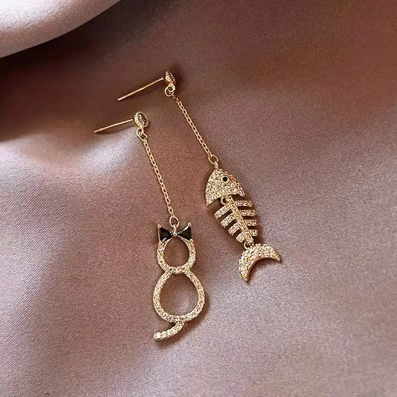 Cat and Fish Bones Asymmetric Long Dangle Earring New Korean Simple Earrings for Women Fashion Jewelry Dorp Earings Accessories
Cat and Fish Bones Asymmetric Long Dangle Earring New Korean Simple Earrings for Women Fashion Jewelry Dorp Earings Accessories