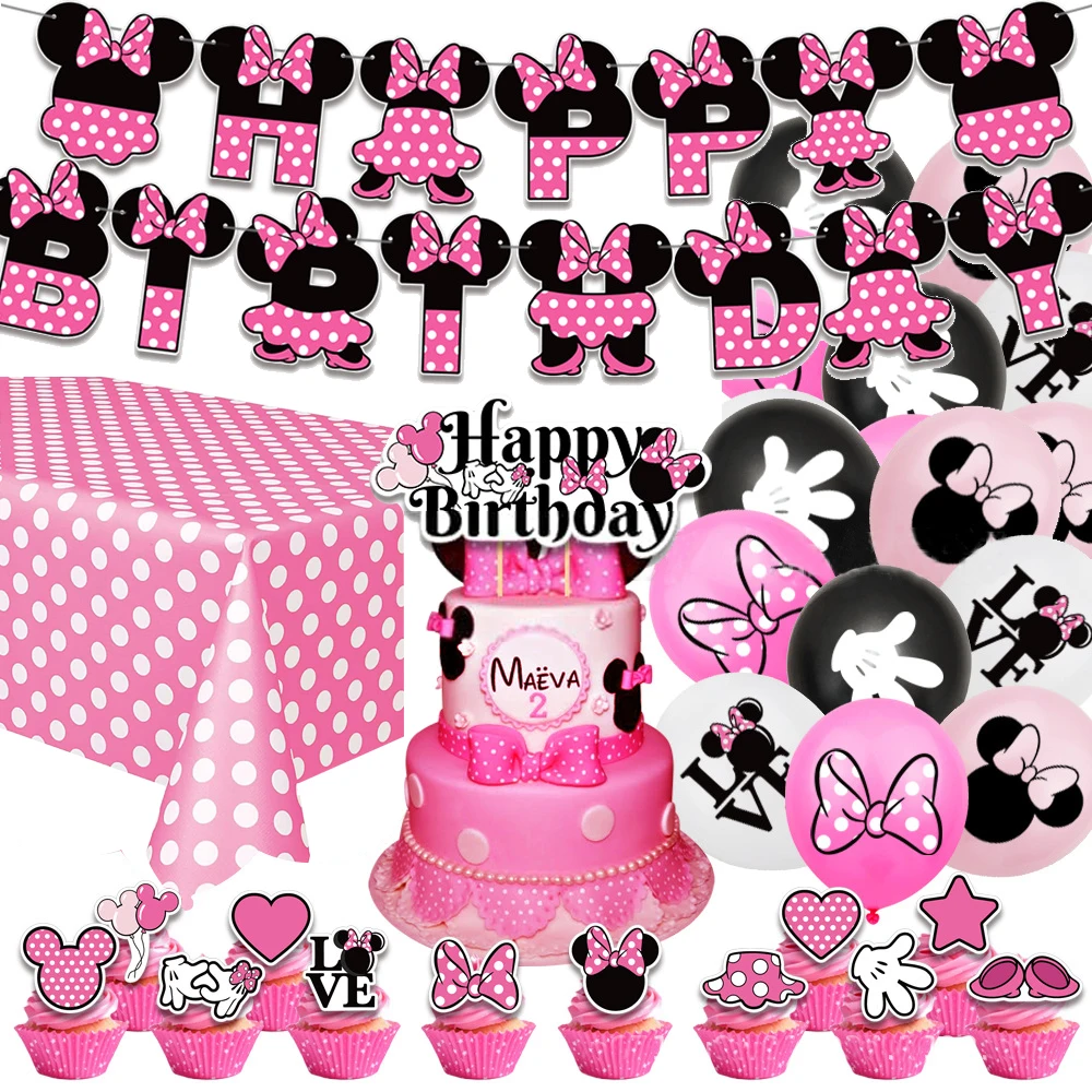 Mouse Minni Birthday Party Decorations Pink Black Minni Birthday Banner Cake Cupcake Topper Balloons for Baby Girls Birthday
Mouse Minni Birthday Party Decorations Pink Black Minni Birthday Banner Cake Cupcake Topper Balloons for Baby Girls Birthday