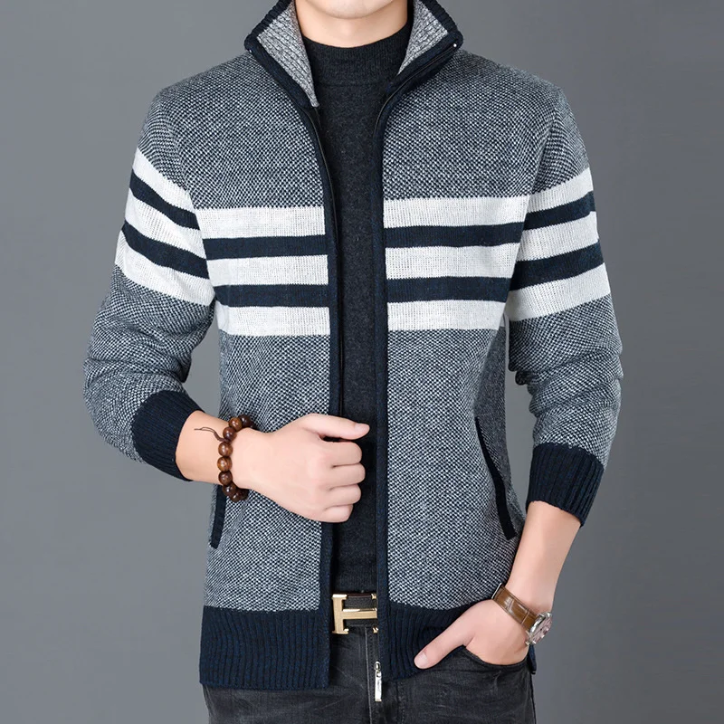 New Winter Thick Fleece Cardigan Men Sweaters Outwear Jackets Coats Fashion Striped Knitted Slim Fit Sweatercoat Clothing
New Winter Thick Fleece Cardigan Men Sweaters Outwear Jackets Coats Fashion Striped Knitted Slim Fit Sweatercoat Clothing
