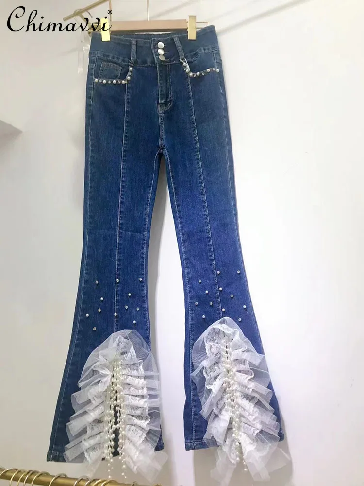 2022 Autumn New Korean Fashion Sweet Beads Tassel Slit Hemline At Hem Jeans Women's High Waist Slim Elegant Bootcut Trousers
2022 Autumn New Korean Fashion Sweet Beads Tassel Slit Hemline At Hem Jeans Women's High Waist Slim Elegant Bootcut Trousers
