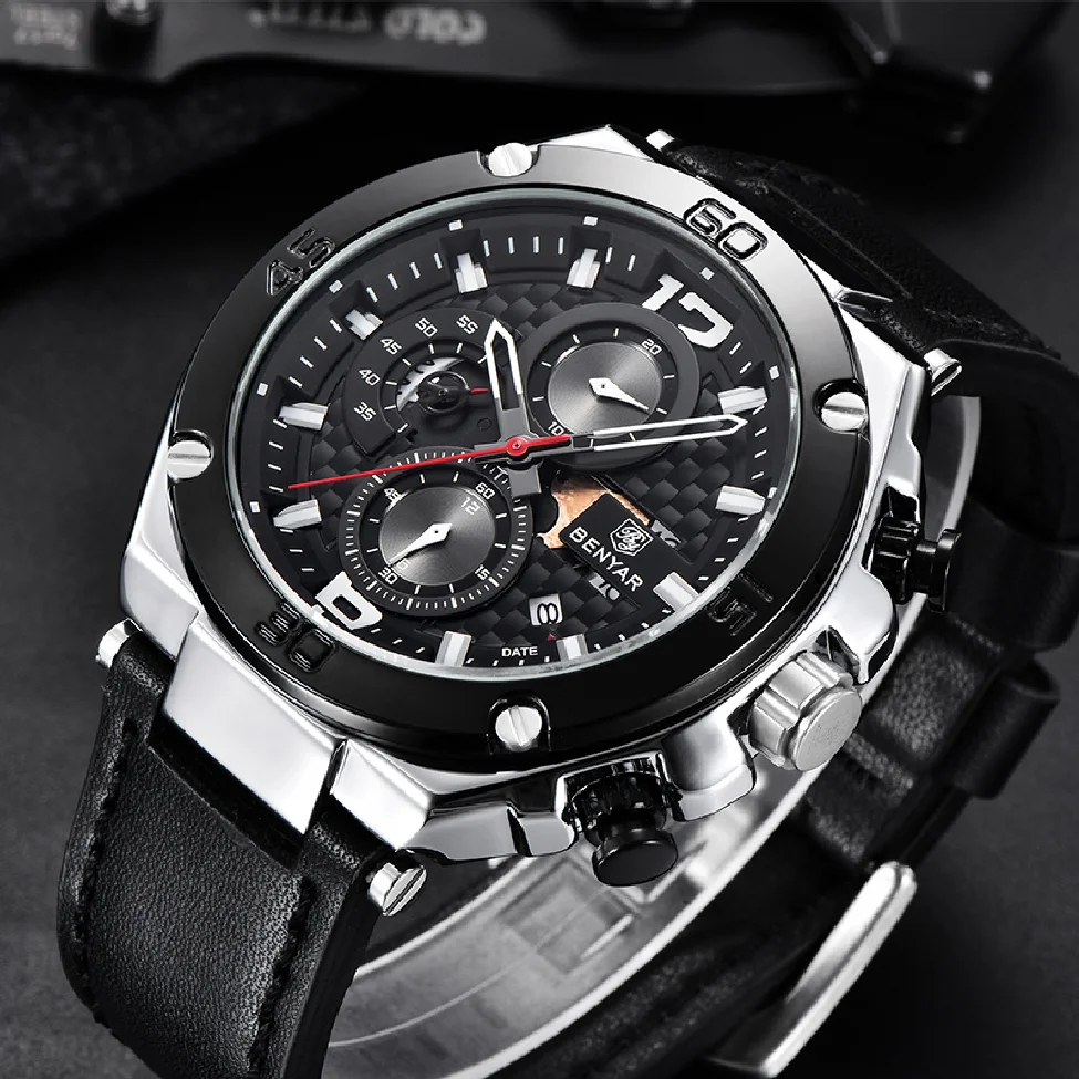BENYAR Men Sports Chronograph Watches Waterproof Men Quartz Wristwatches Top Brand Leather Military Watch for Men reloj hombre
BENYAR Men Sports Chronograph Watches Waterproof Men Quartz Wristwatches Top Brand Leather Military Watch for Men reloj hombre