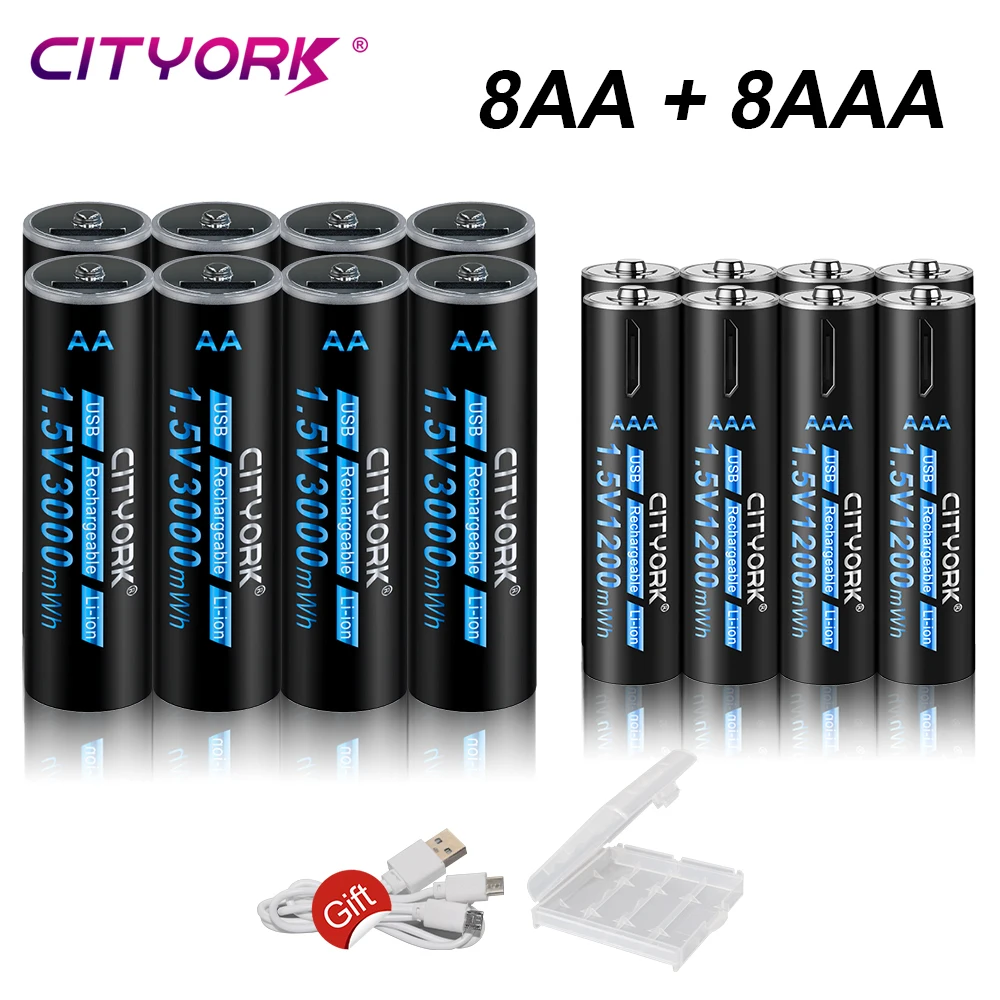 CITYORK 1.5V 3000mWh AAA USB Charging Battery AA Rechargeable Li-ion Battery 1200mWh AAA Battery AA AAA Lithium With USB Cable
CITYORK 1.5V 3000mWh AAA USB Charging Battery AA Rechargeable Li-ion Battery 1200mWh AAA Battery AA AAA Lithium With USB Cable