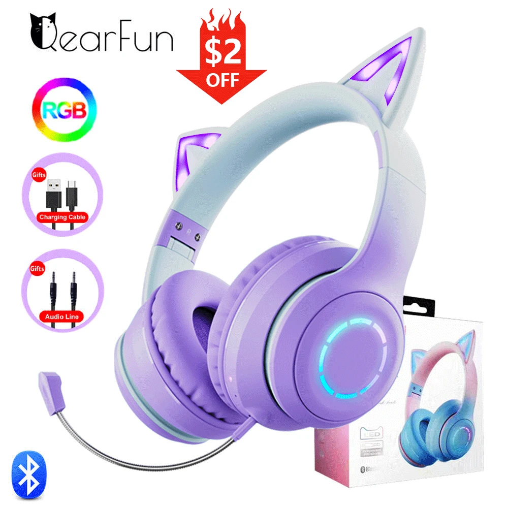 Cute Cat Ear Headphones Wireless With Mic Bluetooth 5.1 Earphones Over ear Music Helmets RGB Stereo Headset Gamer Girl Kids Gift
Cute Cat Ear Headphones Wireless With Mic Bluetooth 5.1 Earphones Over ear Music Helmets RGB Stereo Headset Gamer Girl Kids Gift