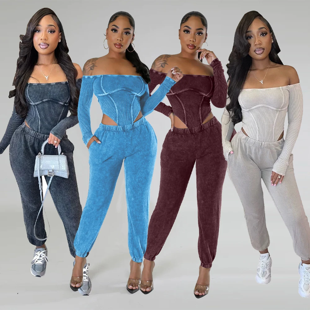 

Women Tracksuits Joggers Two Piece Set Elegant 2 Pieces Sets Outfit Sweatsuit 2023 Women Fall Winter Ribbed Two Piece Pant Sets