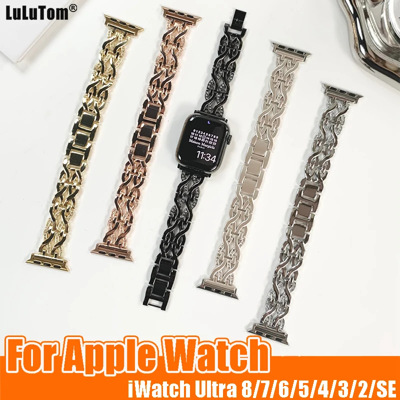 Luxury Diamond Strap For Appple Watch Band Ultra 49mm 38/40/ 41mm 42mm 44/45mm Metal Steel Iwatch Series 8 7 6 5 4 3 SE Bracelet
Luxury Diamond Strap For Appple Watch Band Ultra 49mm 38/40/ 41mm 42mm 44/45mm Metal Steel Iwatch Series 8 7 6 5 4 3 SE Bracelet