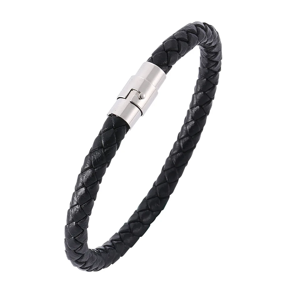 

Titanium Steel Magnetic Buckle Leather Braided Bracelet Simple Sailor Rope Stainless Steel Carbon Fiber Leather Couple Bracelet
