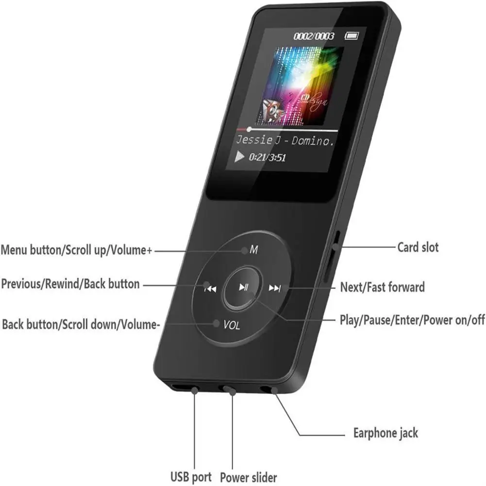 

Mini Mp3 Player Bluetooth-compatible Multi-functional Music Players E-book Recording Memory Card 1.8-inch FM Stereo Radio