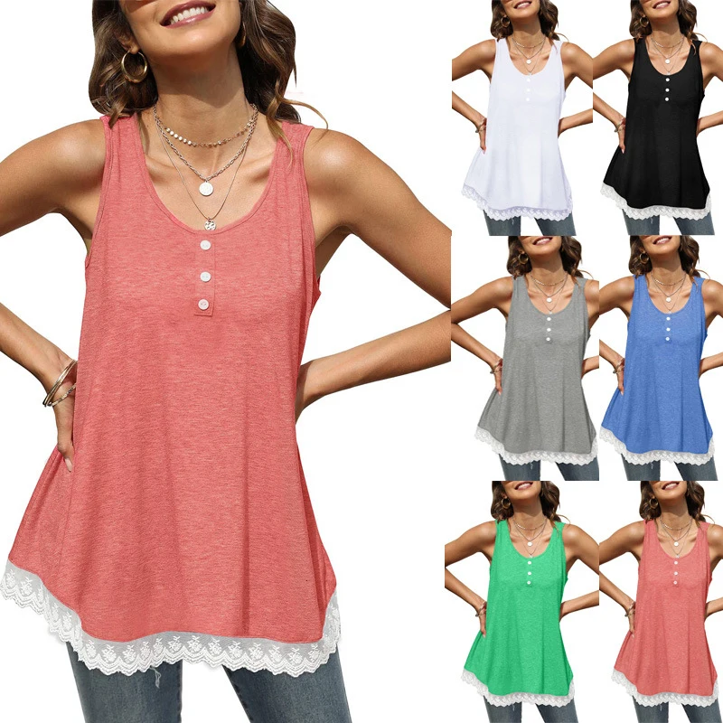 2023 Summer New Women's Fashion T-Shirt Lace Stitching Sleeveless V-neck Vest Top
2023 Summer New Women's Fashion T-Shirt Lace Stitching Sleeveless V-neck Vest Top