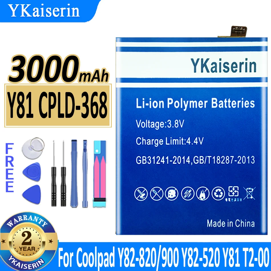 

Аккумулятор ykaisсеребрин на 3000 мАч, модель Y 81, телефон CPLD368, модель CPLD 368 для смартфона Coolpad CPLD-368 Y81, телефон, аккумулятор 900