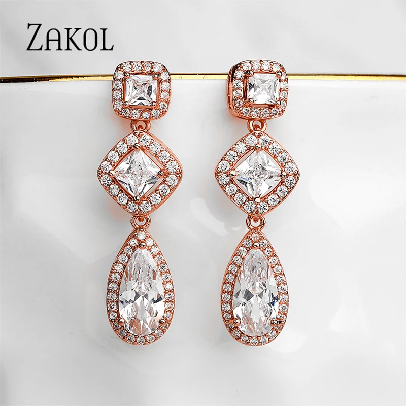 ZAKOL Luxury Gold Color Bridal Dangle Earrings for Women Geometry Cubic Zirconia Long Drop Earring Wedding Jewelry EP1170
ZAKOL Luxury Gold Color Bridal Dangle Earrings for Women Geometry Cubic Zirconia Long Drop Earring Wedding Jewelry EP1170
