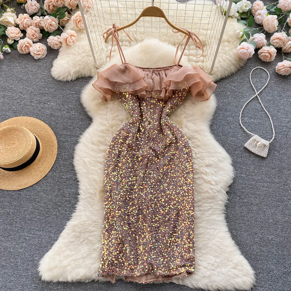 Socialite Temperament Off-The-Shoulder Sling Dress Sequin Super Fairy Slit A-Line Skirt
Socialite Temperament Off-The-Shoulder Sling Dress Sequin Super Fairy Slit A-Line Skirt