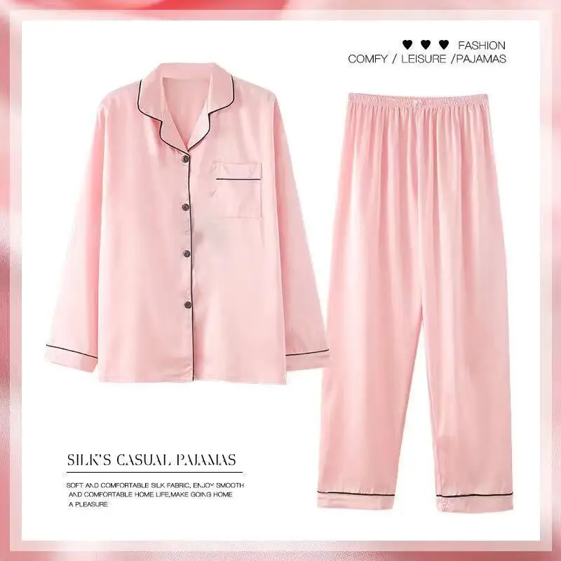Silk Pajamas Women's Spring and Summer Long-sleeved Trousers Suit Thin Ice Silk Satin Ladies Sexy Home Service Large Size 5XL
Silk Pajamas Women's Spring and Summer Long-sleeved Trousers Suit Thin Ice Silk Satin Ladies Sexy Home Service Large Size 5XL