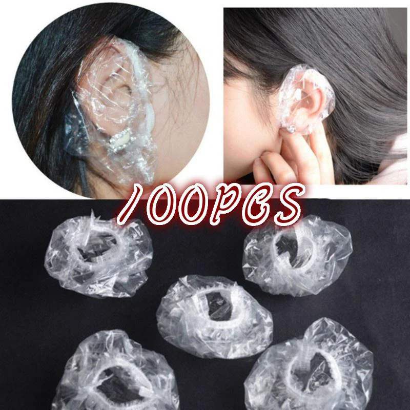 

100pcs/lot Disposable Ear Cover Pretty Pro Hair Salon Clear Earmuffs Shower Waterproof Hair Coloring Ear Protector Cover Caps