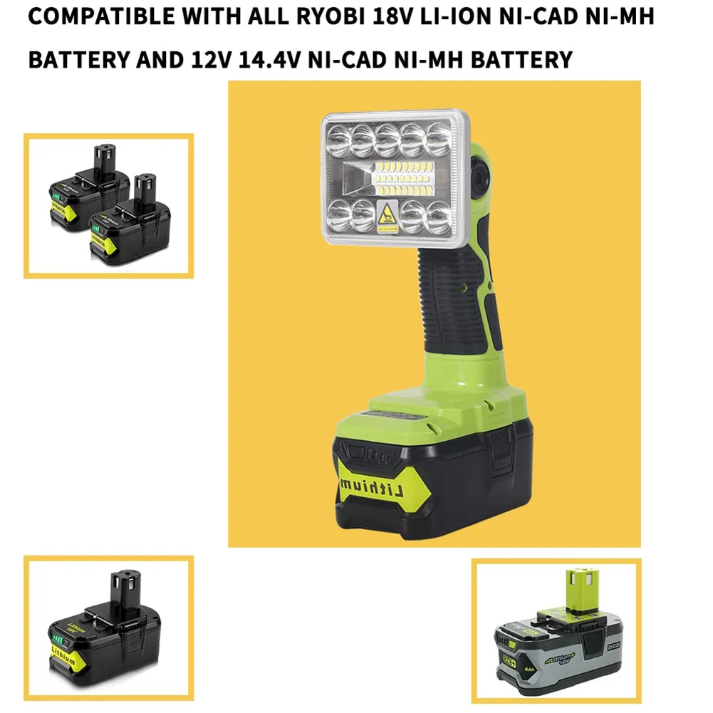 LED Work Light For Ryobi 1120 Lumens 110° Rotating Head Working Light For Ryobi 14.4v-18v Lithium Ni-Cd Ni-MH Battery
LED Work Light For Ryobi 1120 Lumens 110° Rotating Head Working Light For Ryobi 14.4v-18v Lithium Ni-Cd Ni-MH Battery