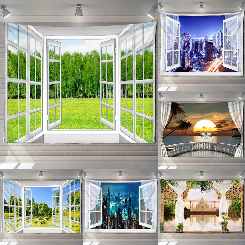 Imitation Window Forest landscape Painting Tapestry Wall Hanging Bohemian Sea Sunrise Landscape Wall Decoration Background Cloth
Imitation Window Forest landscape Painting Tapestry Wall Hanging Bohemian Sea Sunrise Landscape Wall Decoration Background Cloth