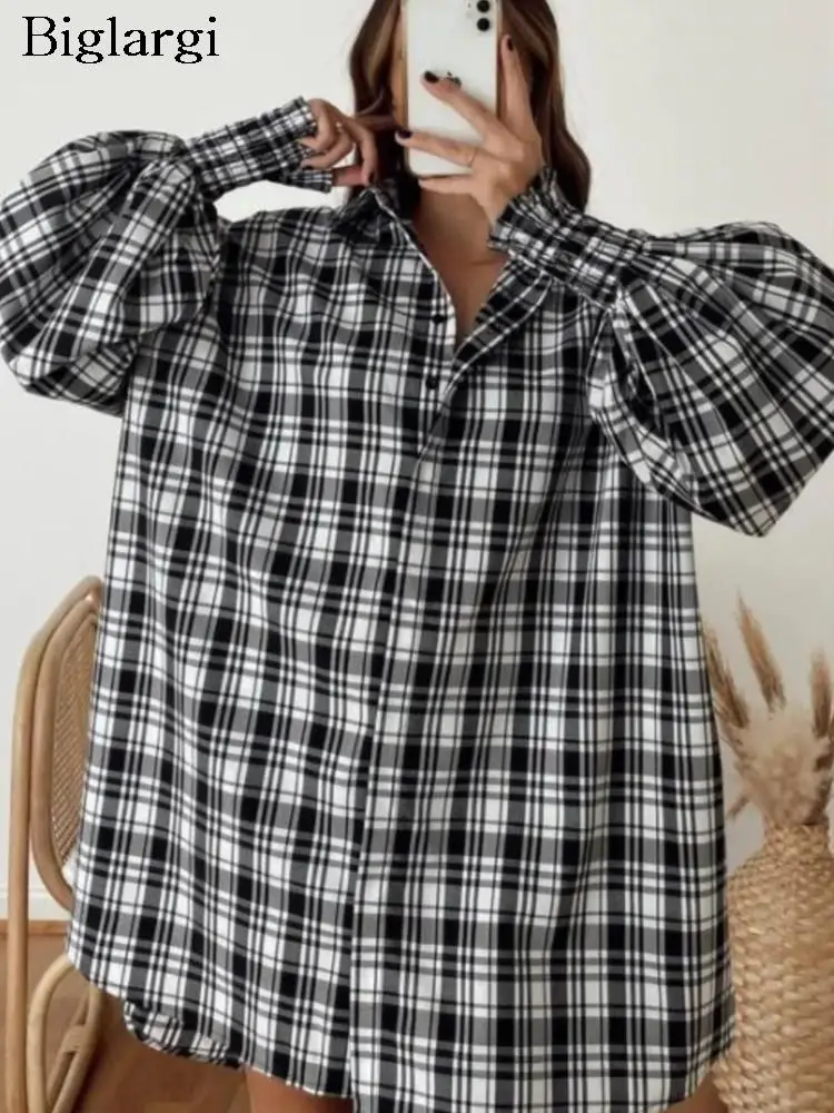 Женская рубашка в клетку, с длинным рукавом, свободного покроя
Женская рубашка в клетку, с длинным рукавом, свободного покроя