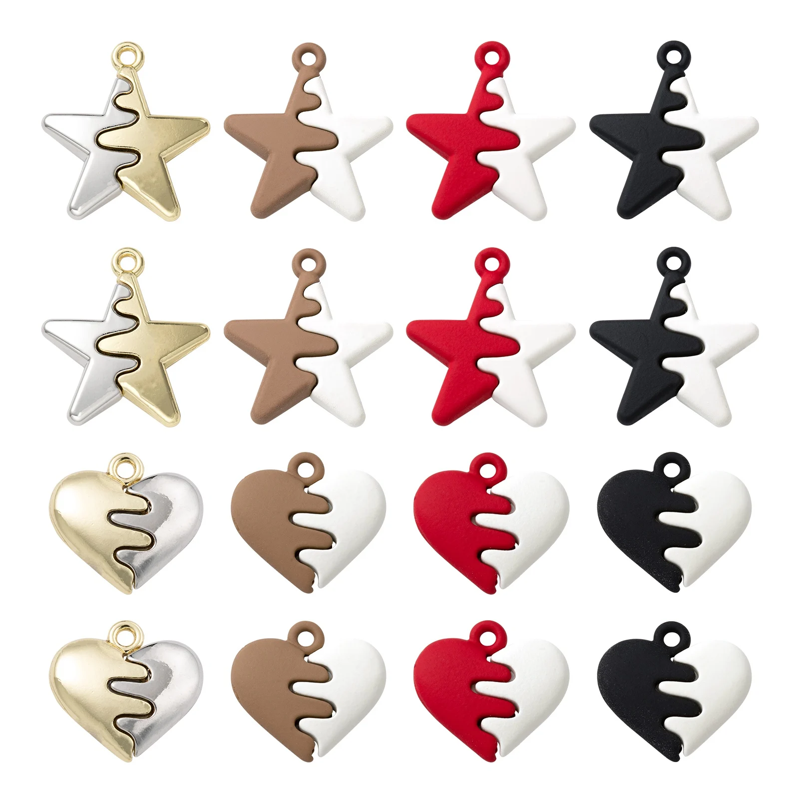 

16/20Pcs Heart Star Two Tone Splicing Spray Painted Alloy Pendants Multicolor Choice Necklace Bracelet Charms Jewelry DIY Supply