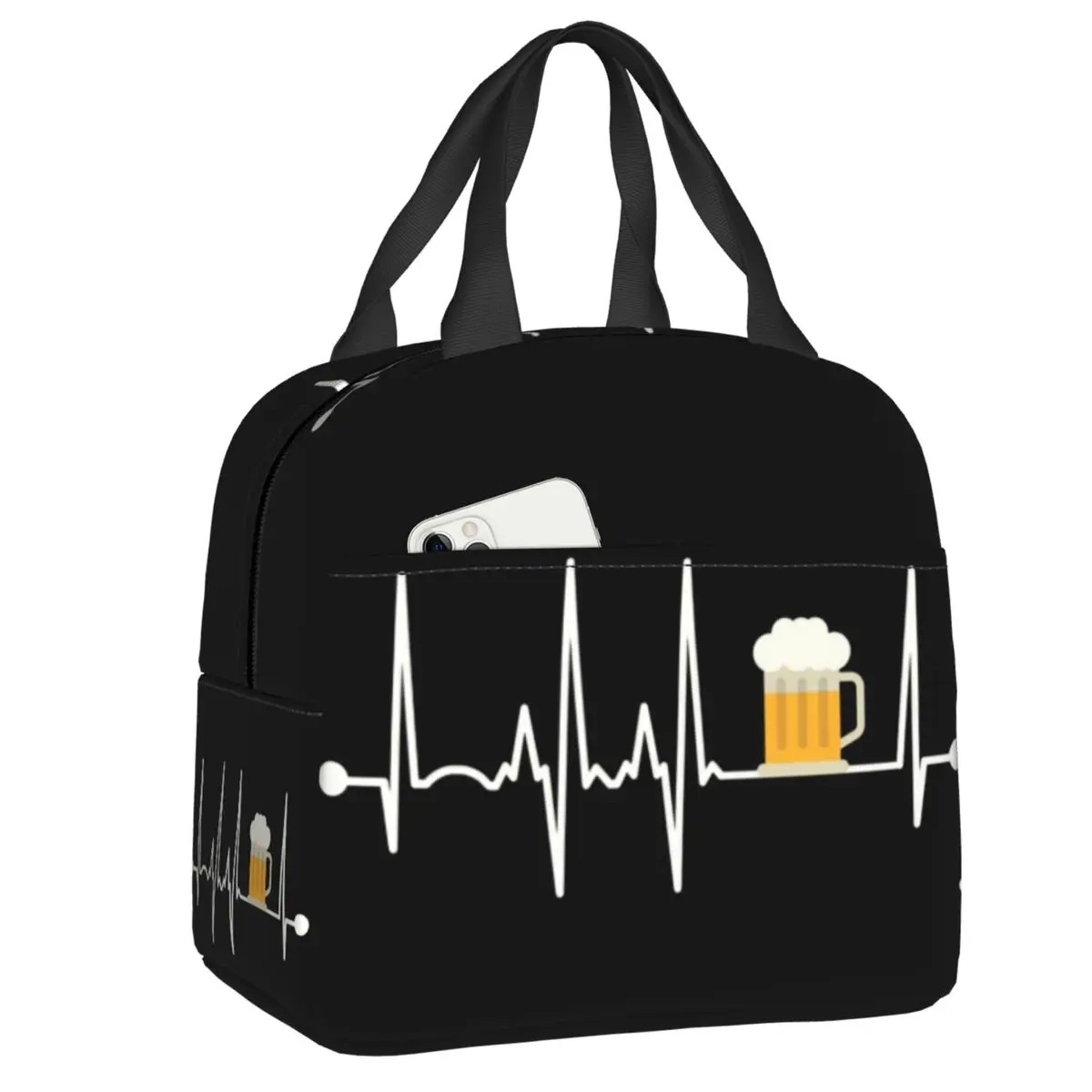 

Изолированная сумка для ланча с изображением пульса и пива для женщин, многоразовый термоохладитель, Ланч-бокс для еды, сумка-тоут для работы, школы, путешествий, пикника