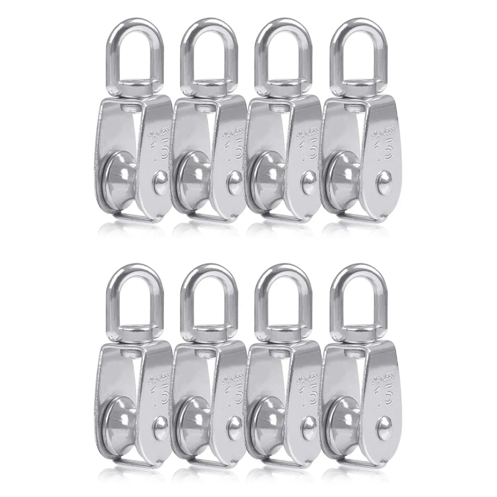 HOT SALE 8PCS Single Pulley Block M15 Stainless Steel Small Pulley Roller For Rope Cord In Outdoor 360°Swivel Silver Pulley 
HOT SALE 8PCS Single Pulley Block M15 Stainless Steel Small Pulley Roller For Rope Cord In Outdoor 360°Swivel Silver Pulley