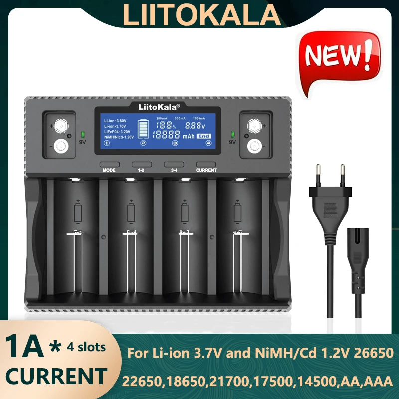 

Liitokala Lii-D4XL Lii-S8 Battery Charger for 18650 D NiMH LiFePO4 Li-ion 3.7V 1.2V 3.2V 9V 26650 14500 26700 18350 AA AAA