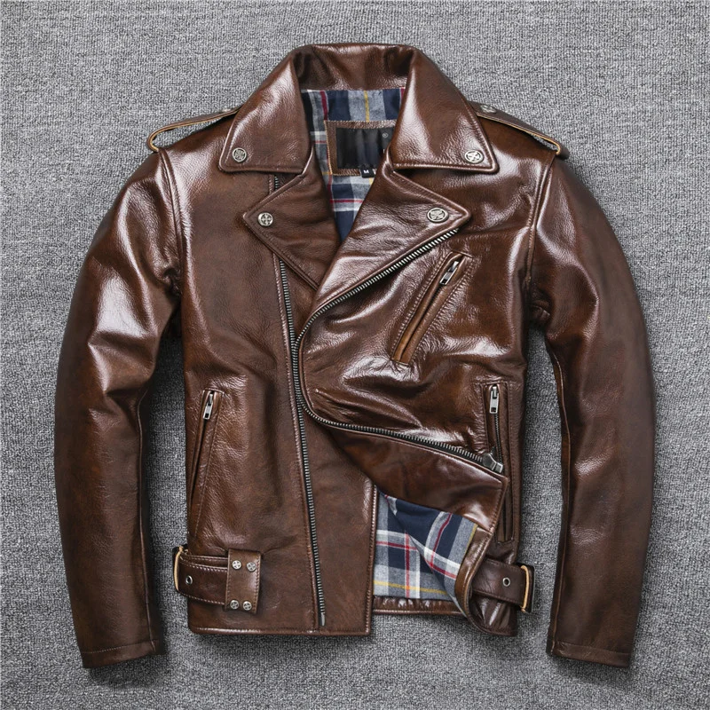 New Natural Oil Wax Calf Skin Jackets Men's Vintage Yellow Brown Leather Jacket Thick Turn Cowhide Slim Coats
New Natural Oil Wax Calf Skin Jackets Men's Vintage Yellow Brown Leather Jacket Thick Turn Cowhide Slim Coats