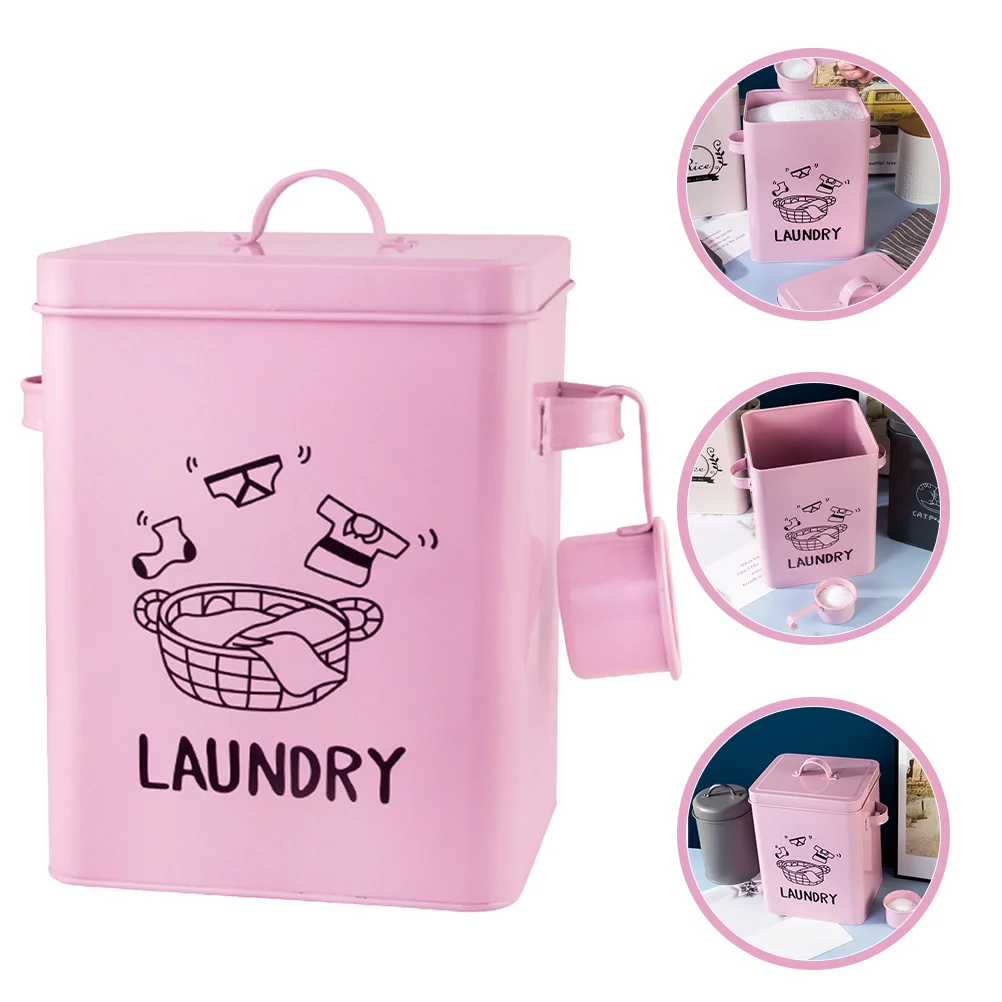 

Laundry Detergent Storage Box Bucket Soap Holder Scoop Bin Metal Powder Container Condensate Beads Buckets Stand