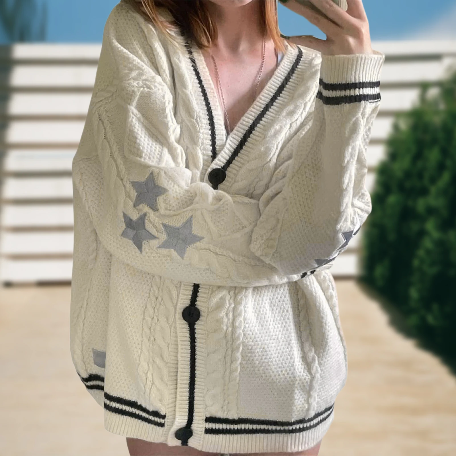 Vintage Knitted Cardigan for Ladies Casual Loose Sweater Cute Button Up V Neck Long Sleeve Coat Women Autumn Crochet Sweater
Vintage Knitted Cardigan for Ladies Casual Loose Sweater Cute Button Up V Neck Long Sleeve Coat Women Autumn Crochet Sweater