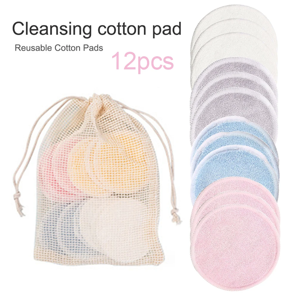 

Reusable Bamboo Fiber Makeup Remover Pads 12pcs/Pack Washable Rounds Cleansing Facial Cotton Make Up Removal Pads Tool