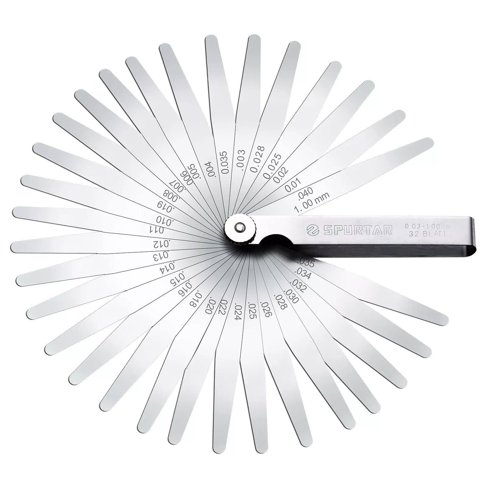 32 Blade Dual Marked Stainless-Steel Feeler Gauge Metric Imperial Gap Filler Measuring Tool (0.03-1mm) Thickness Gauge For Cars
32 Blade Dual Marked Stainless-Steel Feeler Gauge Metric Imperial Gap Filler Measuring Tool (0.03-1mm) Thickness Gauge For Cars
