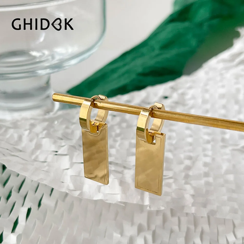 

GHIDBK Stainless Steel Gold Pvd Plated Blank Rectangle Coin Wide Hoop Earrings Women Statement Chunky Jewelry Non Tarnished