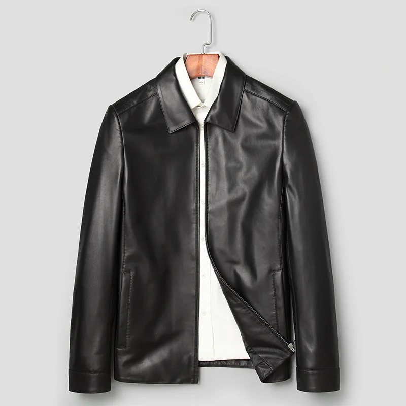 

Куртка мужская из натуральной овечьей кожи, тонкая Черная байкерская верхняя одежда, осень 2023
