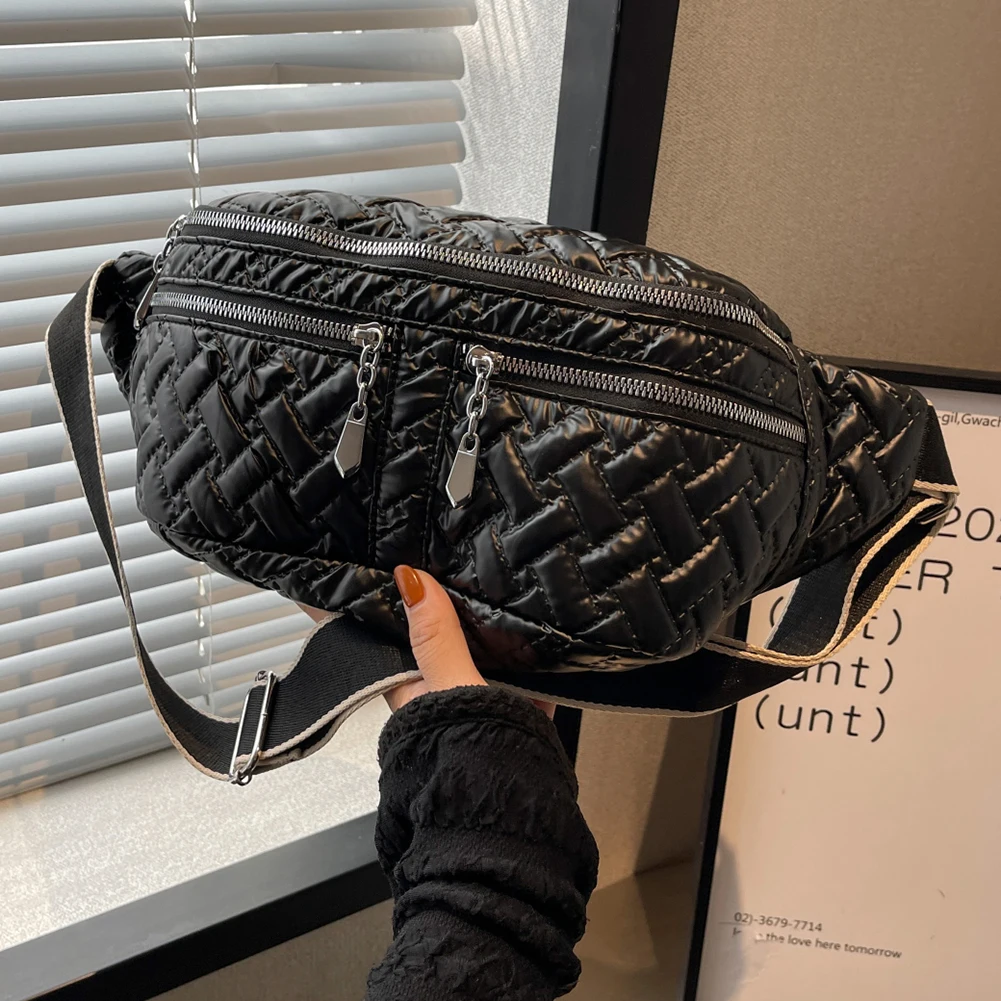 

Women Chest Bag Cotton Padded Soft Crossbody Bag Rhombus Pattern Zipper Fanny Pack Female Fashion Quilted Waist Bag Pouch 2023