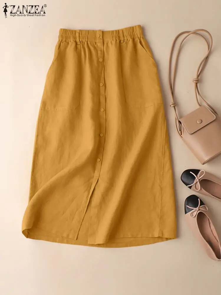 ZANZEA Elastic Waist 2023 Summer Faldas Everyday Women Solid Color Casual Straight Skirt Cotton Fashion Pockets Skirts Jupes 
ZANZEA Elastic Waist 2023 Summer Faldas Everyday Women Solid Color Casual Straight Skirt Cotton Fashion Pockets Skirts Jupes