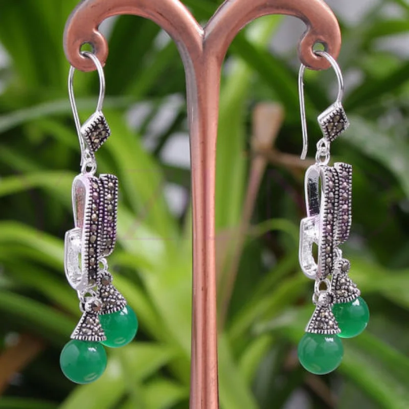 

fashion green ound ball Quartzite stone hook dangle earrings new women