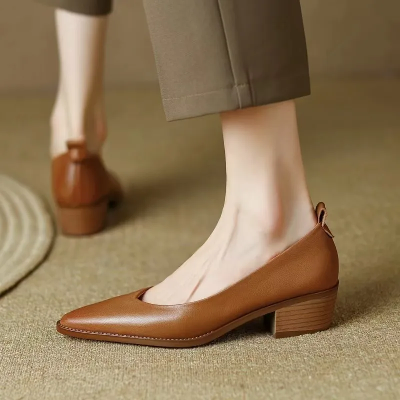 

Новые женские туфли на высоком каблуке, остроносые туфли-лодочки, простая Классическая обувь, женская обувь на среднем каблуке