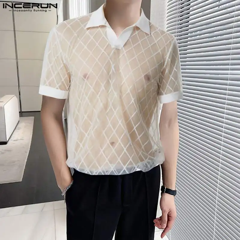 INCERUN Tops 2023 Korean Style New Mens Diamond Checkered Pattern Shirts Sexy Fashion Male See-through Hollow Lapel Blouse S-5XL
INCERUN Tops 2023 Korean Style New Mens Diamond Checkered Pattern Shirts Sexy Fashion Male See-through Hollow Lapel Blouse S-5XL